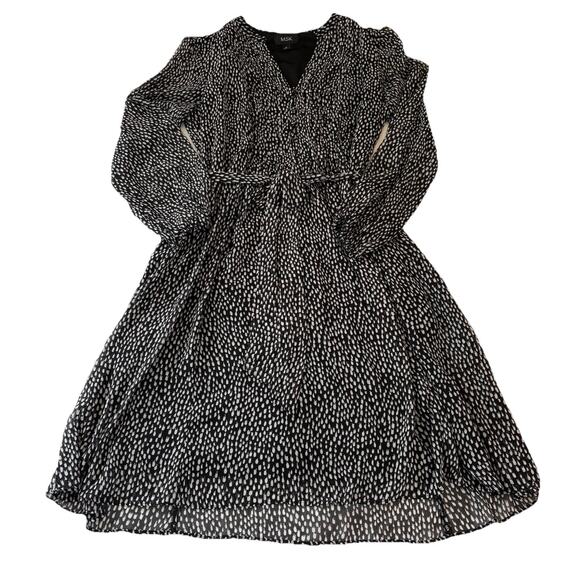 MSK Women's Black Printed Pintucked Split Neck Tie at Waist A-Line Dress Size 14 - Picture 6 of 16